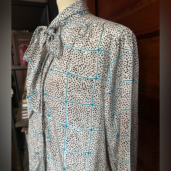 VINTAGE Alfred Dunner Pussybow Graphic Blouse Sz S/M - Picture 6 of 10